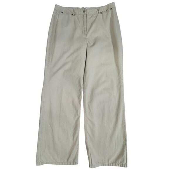 Talbots Pants - Talbots Beige Wide-Leg Relaxed Fit Cotton Chino Pants 12P (34x27)